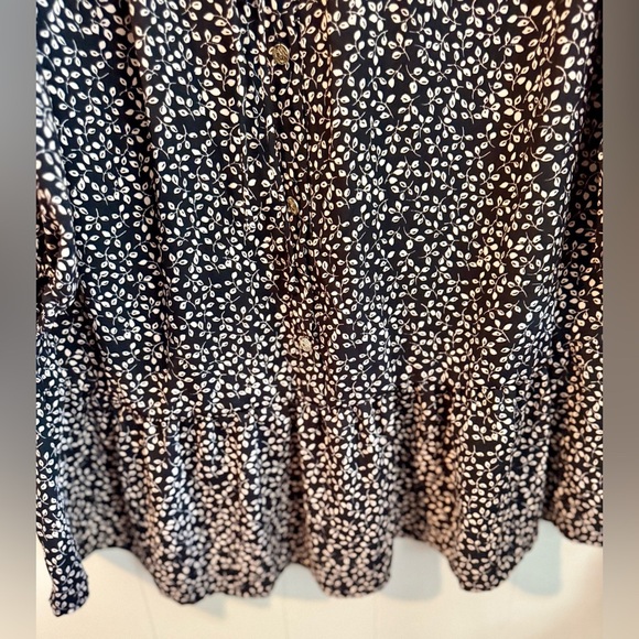 DRAPER JAMES RSVP $78 Button Front Knot Waist Dress Black Floral Size L - Picture 8 of 14